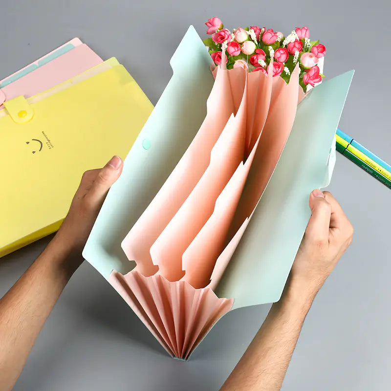 A4 Multi-layer Candy Color Button File Bag for Students