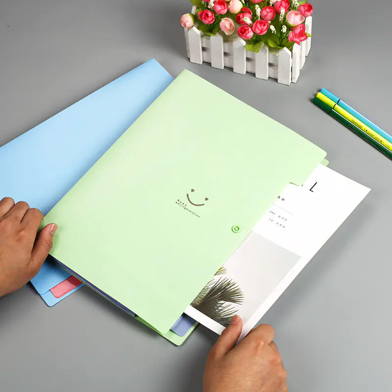 A4 Multi-layer Candy Color Button File Bag for Students